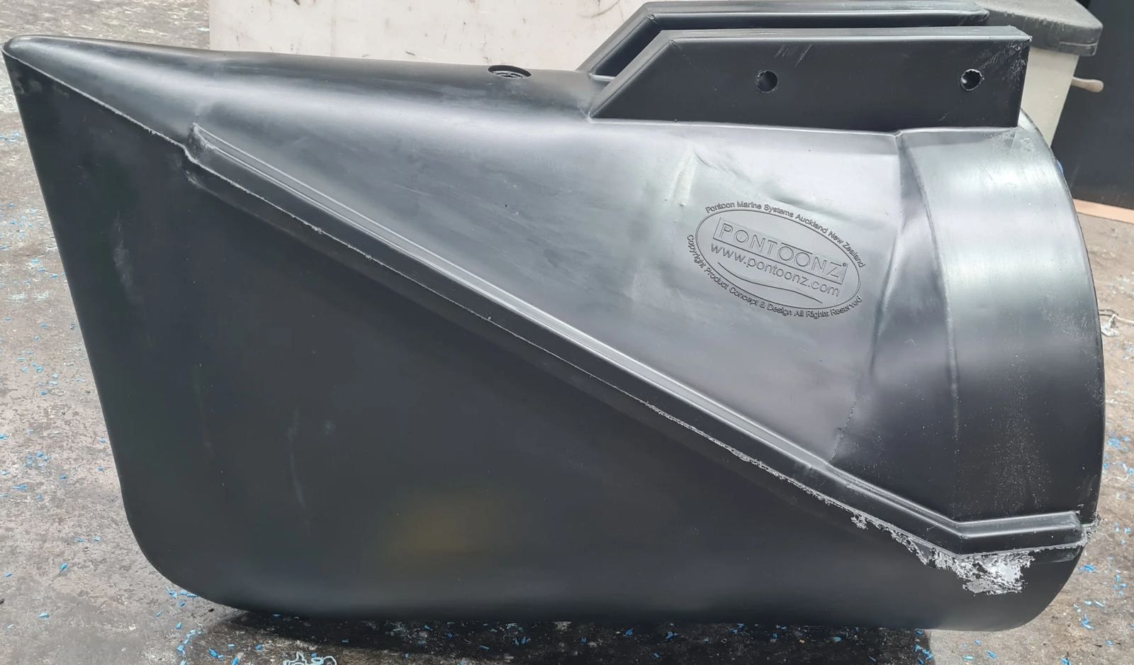 Black standard Pontoonz Bow Pod showing its tapered nose