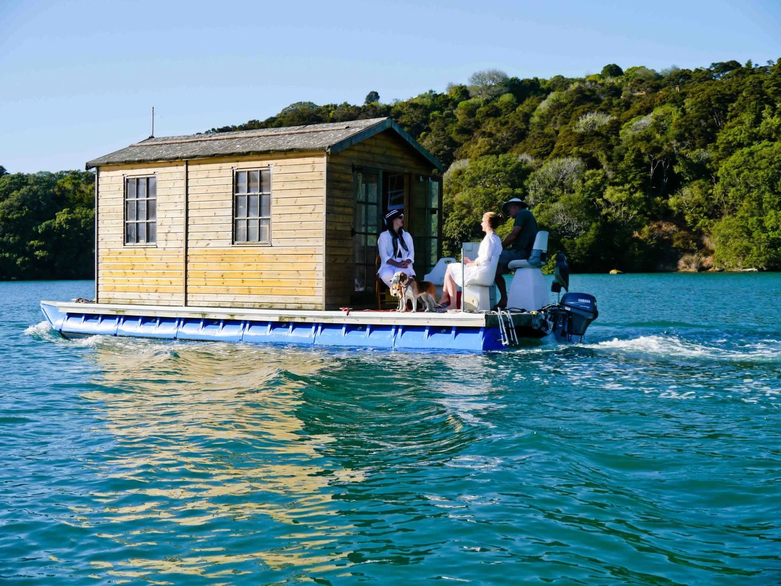 The original cedar-clad Pontoonz houseboat on an 8.1 metre twin hull
