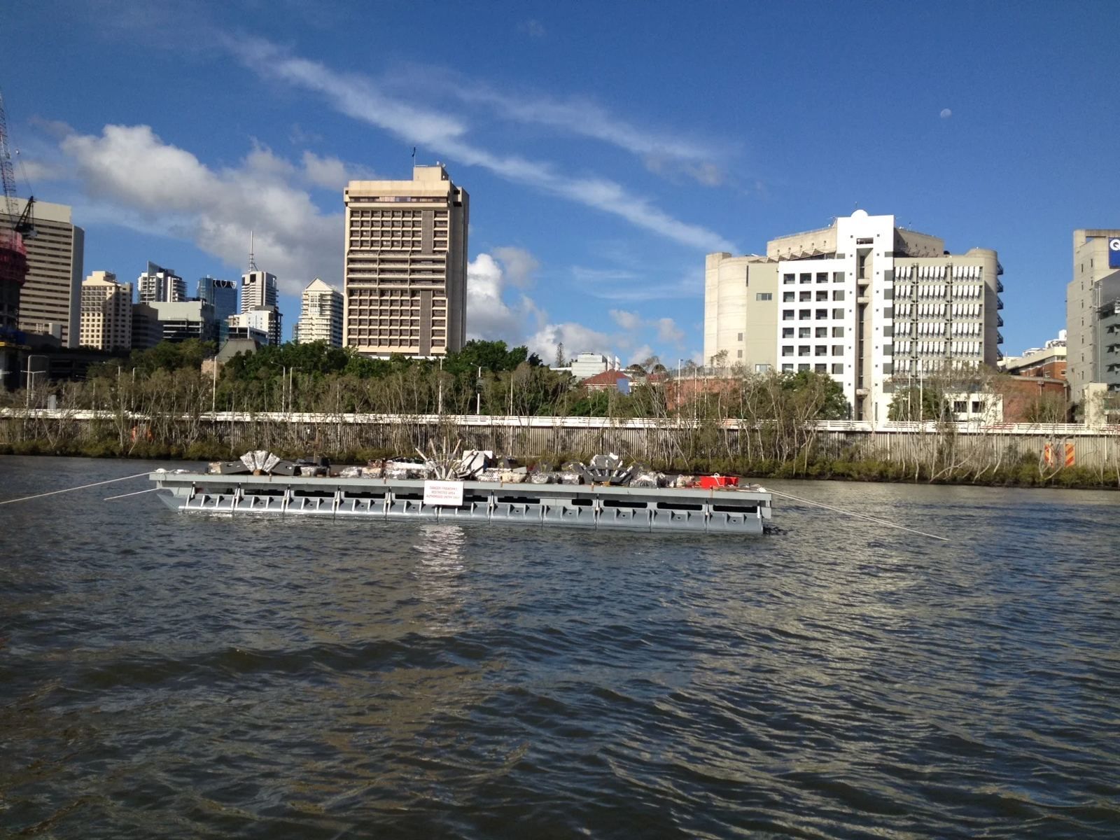 15 metre fireworks display barge on the Brisbane River